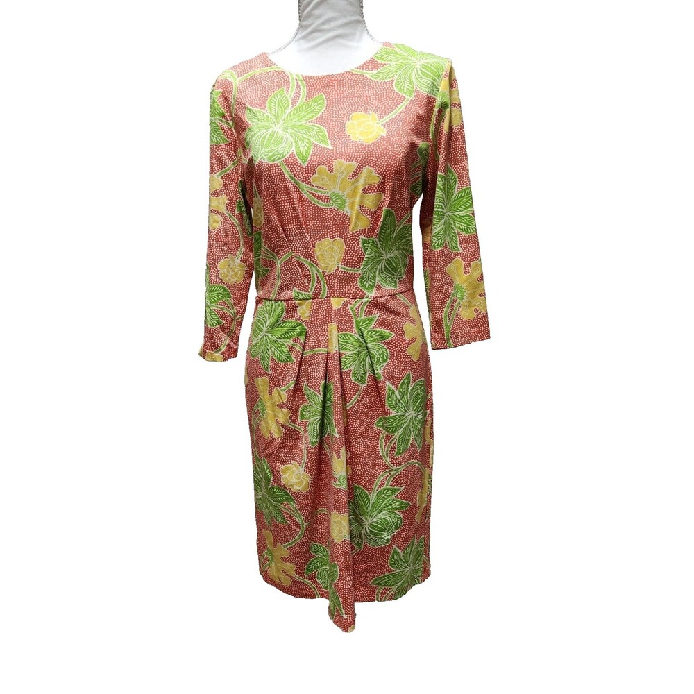 J. McLaughlin Faux Wrap Dress Size M Stretch Floral Polka Dot Yellow Green